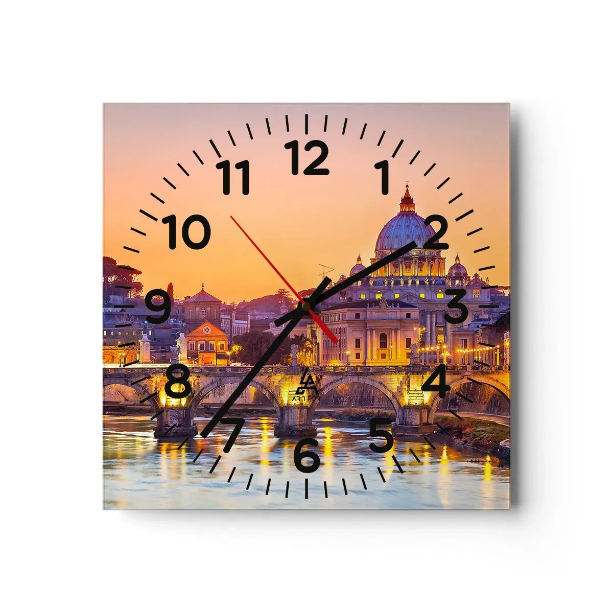 Wanduhr - Glasuhr - Sonnenuntergang über der ewigen Stadt - 40x40 cm