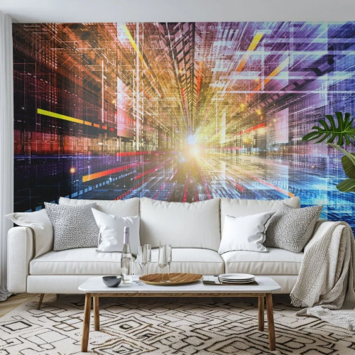 Fototapete Standard Eco - Eine abstrakte Vision eines futuristischen digitalen Raums - 100x70cm - Leuchtender Korridor - Moderne Wanddekoration für Wohnzimmer und Schlafzimmer ARTTOR