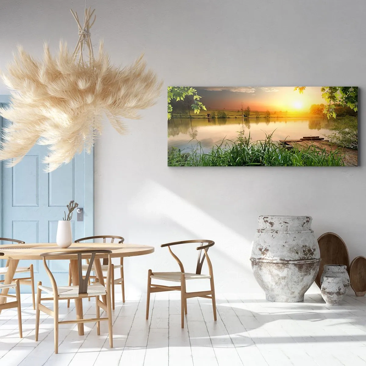 Bild auf Leinwand - Leinwandbild - Landschaft in einem grünen Rahmen - 90x30 cm