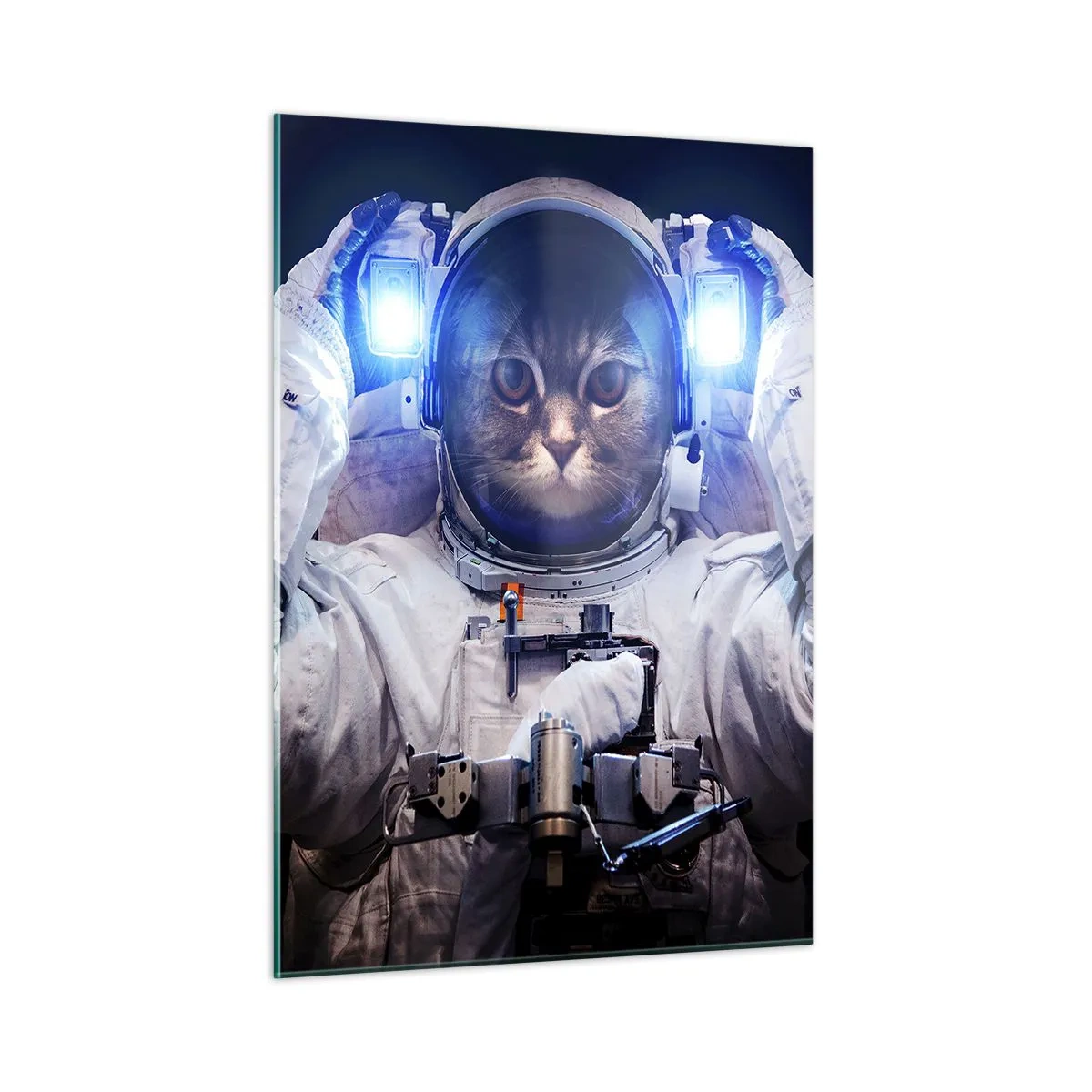 Glasbild - Bild auf glas - Ein katzenköpfiger Kosmonaut im Weltraum - 50x70cm - Houston, du hast ein Problem - Moderne Wanddekoration für Wohnzimmer und Schlafzimmer ARTTOR