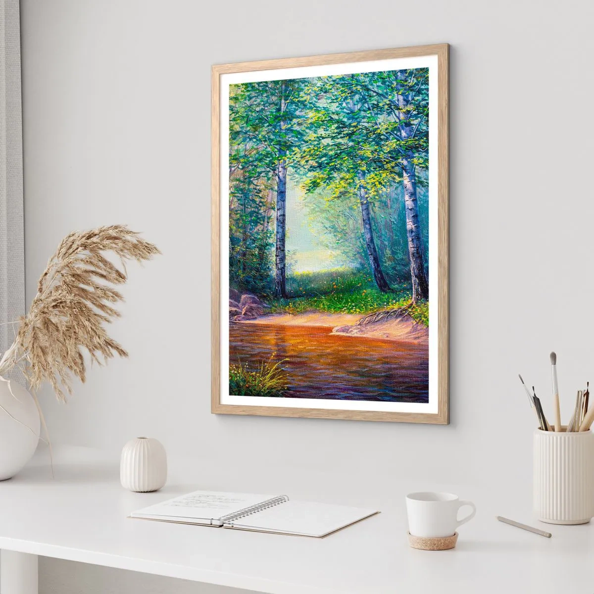 Poster in einem Rahmen aus heller Eiche - Idyllische Landschaft - 30x40 cm