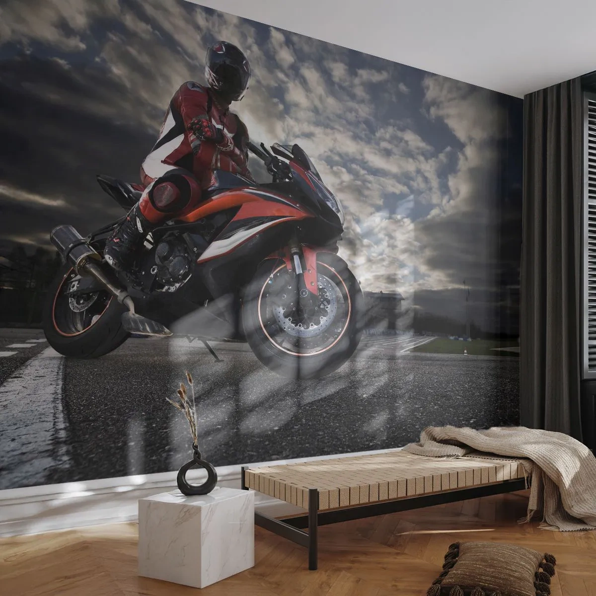 Fototapete Standard Eco - Dunkler Reiter - Automobil, Motorrad, Wettrennen - 400x280 cm