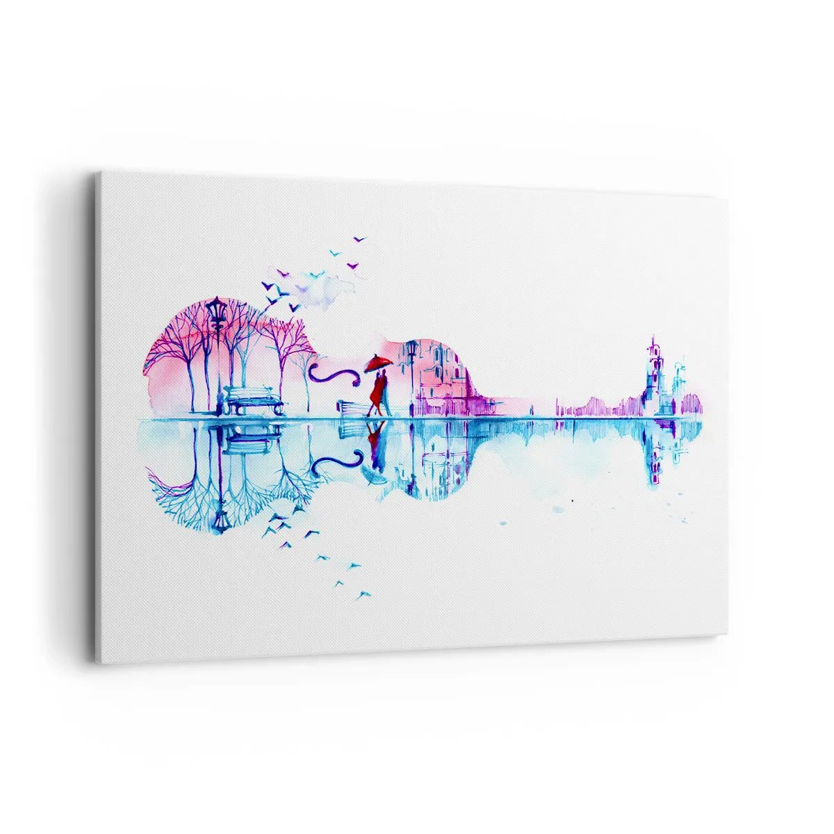 Bild auf Leinwand - Leinwandbild - Stadtsilhouette in Form einer Violine in Aquarellfarben - 120x80cm - Ich bringe dir ein paar Regenbögen - Moderne Wanddekoration für Wohnzimmer und Schlafzimmer ARTTOR