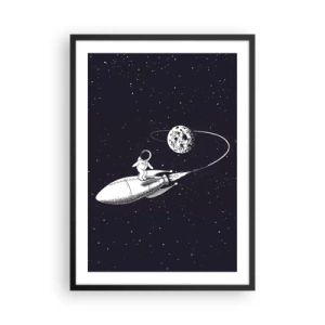 Poster in einem schwarzem Rahmen - Ein Astronaut steht auf einer Rakete im Weltraum - 50x70cm - Weltraumsurfer - Moderne Wanddekoration für Wohnzimmer und Schlafzimmer ARTTOR