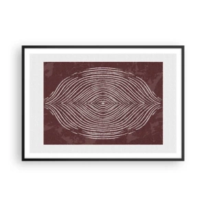 Poster in einem schwarzem Rahmen - Symmetrische Wellen in weißen Linien auf braunem Hintergrund - 100x70cm - Der Raum spricht - Moderne Wanddekoration für Wohnzimmer und Schlafzimmer ARTTOR