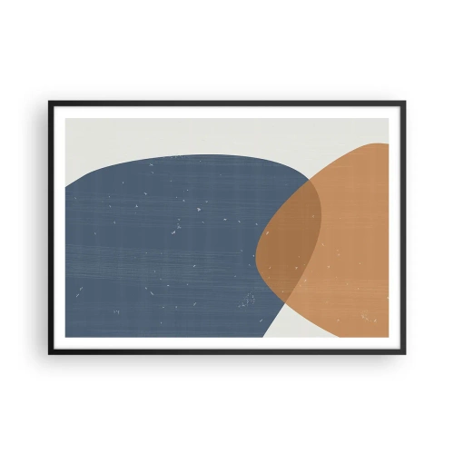 Poster in einem schwarzem Rahmen - Eine minimalistische geometrische Komposition in Blau- und Orangetönen. - 100x70cm - Ovale und Einflüsse - Moderne Wanddekoration für Wohnzimmer und Schlafzimmer ARTTOR