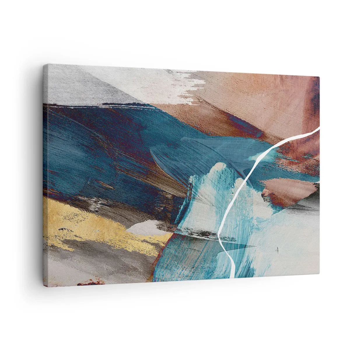 Bild auf Leinwand - Leinwandbild - Abstrakte Pinselstriche in Blau- und Goldtönen - 70x50cm - Großzügig und mit Energie - Moderne Wanddekoration für Wohnzimmer und Schlafzimmer ARTTOR