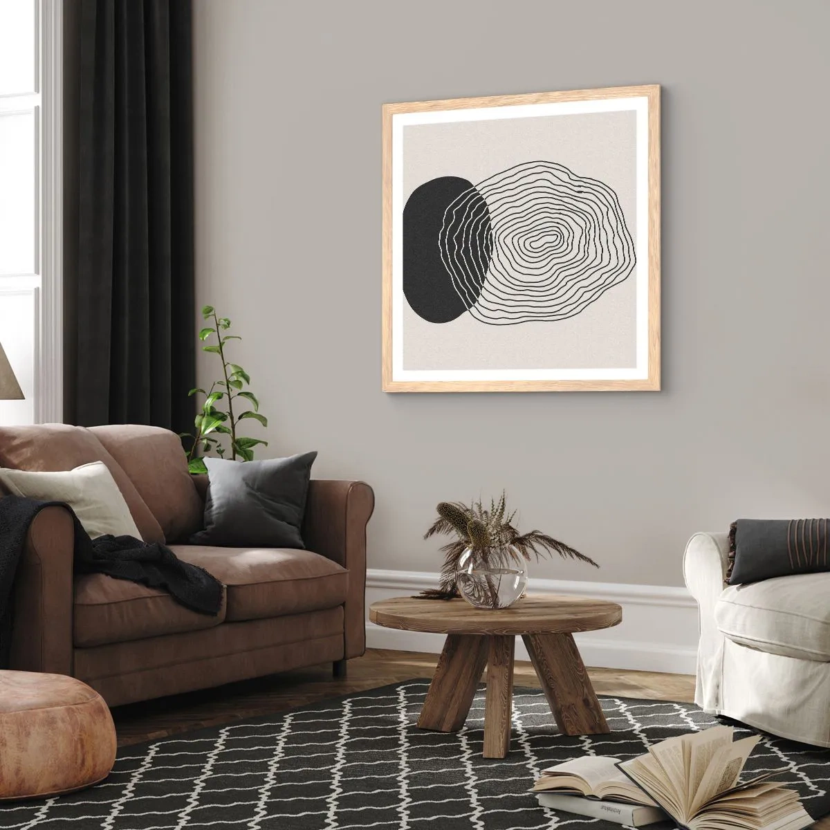 Poster in einem Rahmen aus heller Eiche - Dauer und Schwingung - 60x60 cm