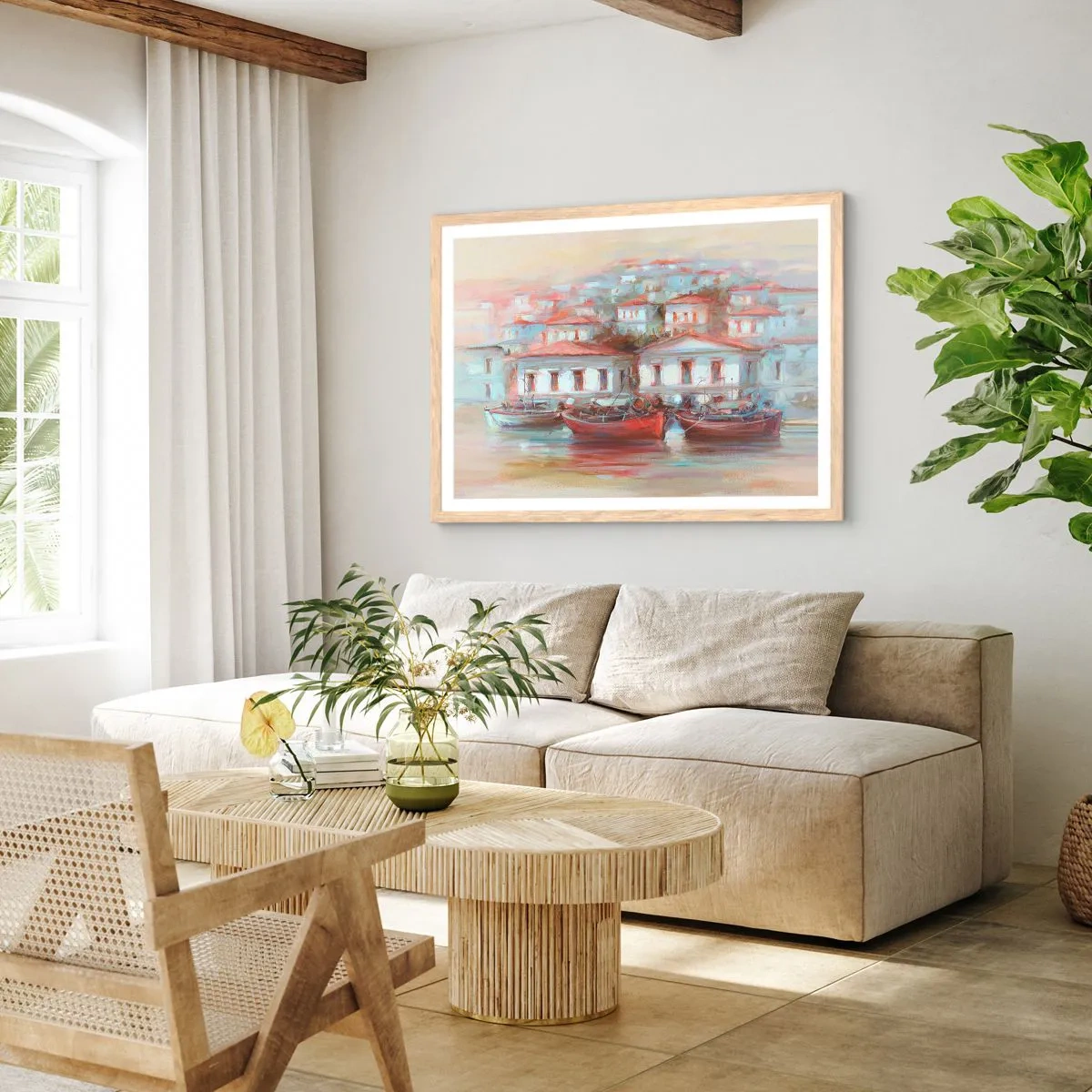 Poster in einem Rahmen aus heller Eiche - Glückliche Stadt - 70x50 cm