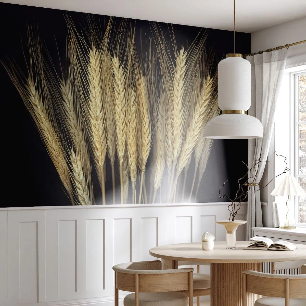 Fototapete Premium Sand - Getreideähren auf schwarzem Hintergrund - 100x70cm - Rustikale Magie - Moderne Wanddekoration für Wohnzimmer und Schlafzimmer ARTTOR