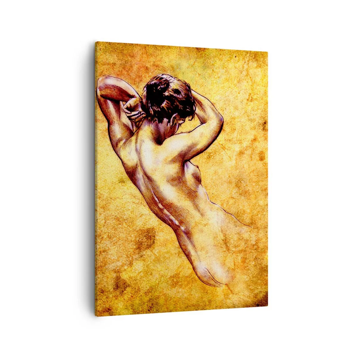 Bild auf Leinwand - Leinwandbild - Künstlerischer weiblicher Akt auf goldenem Hintergrund im klassischen Stil - 50x70cm - Entdeckt, aber immer noch ein Rätsel - Moderne Wanddekoration für Wohnzimmer und Schlafzimmer ARTTOR