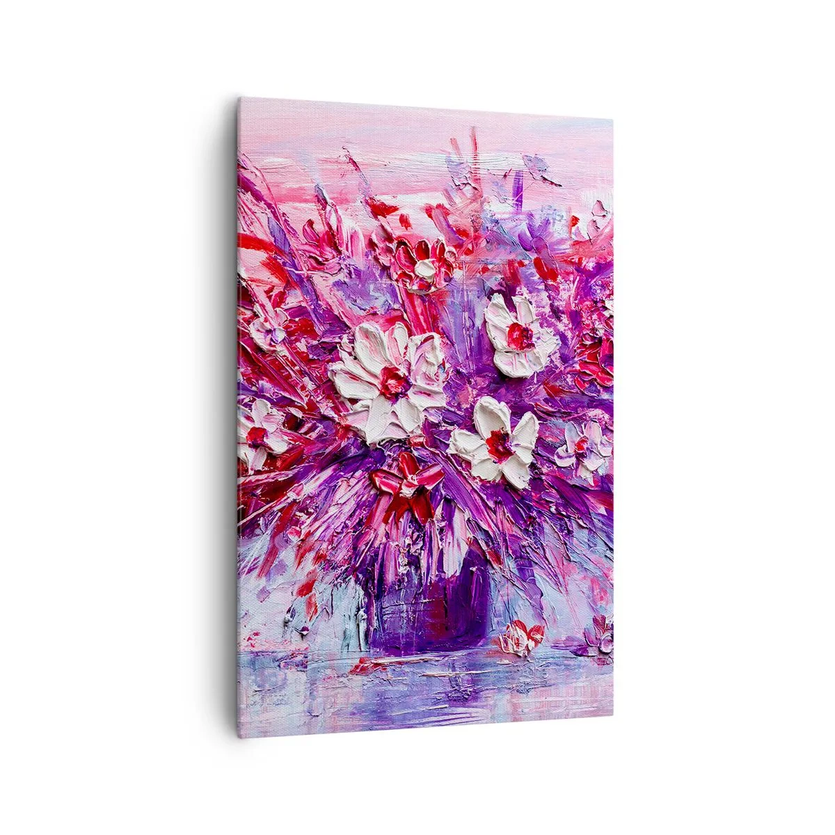 Bild auf Leinwand - Leinwandbild - Ein bunter Blumenstrauß in Rosa- und Lilatönen - 80x120cm - Unschuld und Leidenschaft - Moderne Wanddekoration für Wohnzimmer und Schlafzimmer ARTTOR