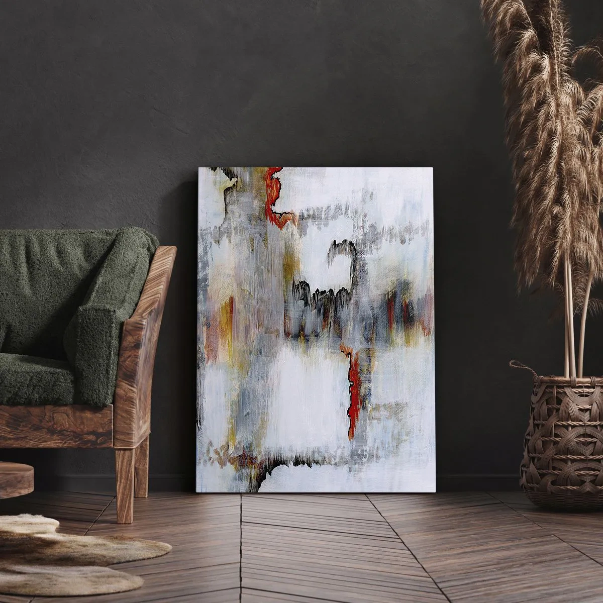 Bild auf Leinwand - Leinwandbild - Abstraktes Muster mit lebendigen Farben auf hellem Hintergrund - 50x70cm - Ein Stock auf dem Wasser - Moderne Wanddekoration für Wohnzimmer und Schlafzimmer ARTTOR
