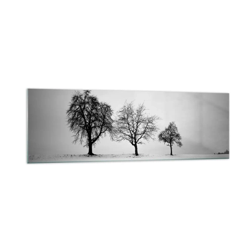 Glasbild - Bild auf glas - Drei Bäume auf einem schneebedeckten Feld im monochromen Stil - 160x50cm - Wovon träumen sie? - Moderne Wanddekoration für Wohnzimmer und Schlafzimmer ARTTOR