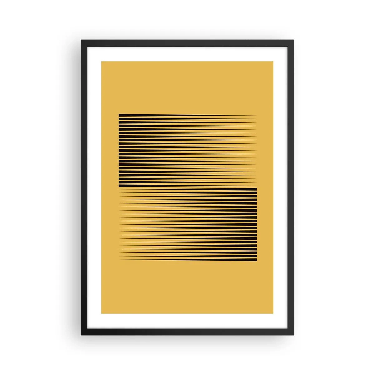 Poster in einem schwarzem Rahmen - Eine minimalistische Linienkomposition auf senffarbenem Hintergrund. - 50x70cm - Quadratur der Gegensätze - Moderne Wanddekoration für Wohnzimmer und Schlafzimmer ARTTOR