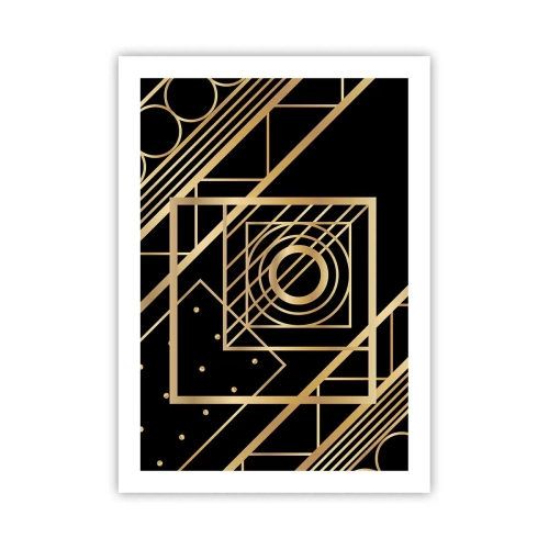 Poster - Goldene geometrische Muster auf schwarzem Hintergrund im Art-Deco-Stil - 50x70cm - Goldene Geometrie - Moderne Wanddekoration für Wohnzimmer und Schlafzimmer ARTTOR