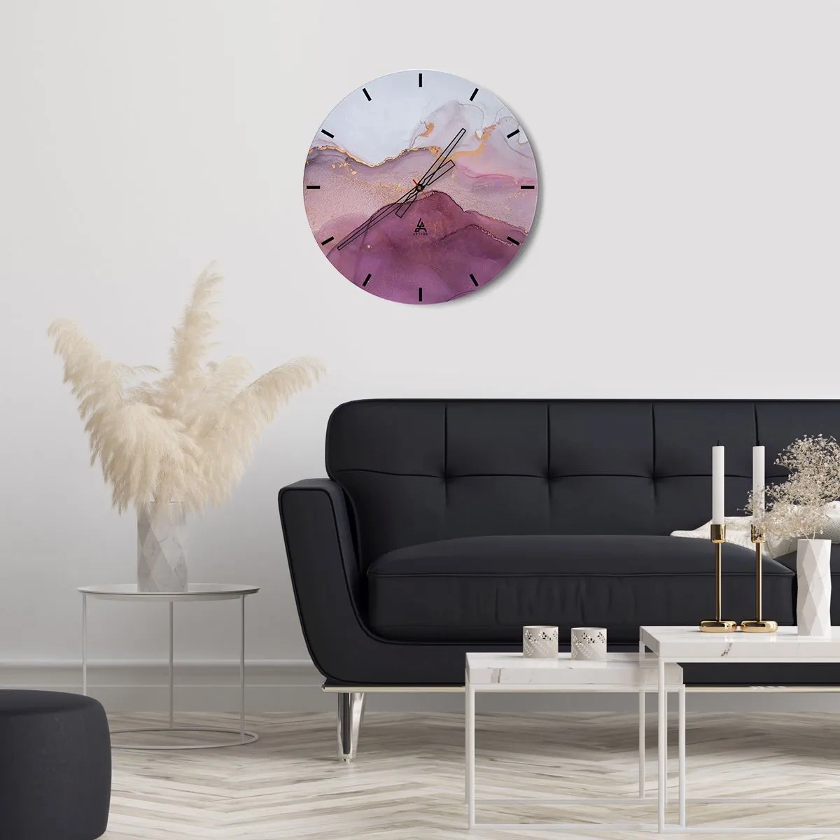 Wanduhr - Glasuhr - Violett und lila Wellen - 40x40 cm