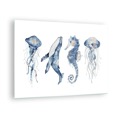 Glasbild - Bild auf glas - Meerestiere im zarten Aquarellstil - 70x50cm - Meereswunder - Moderne Wanddekoration für Wohnzimmer und Schlafzimmer ARTTOR