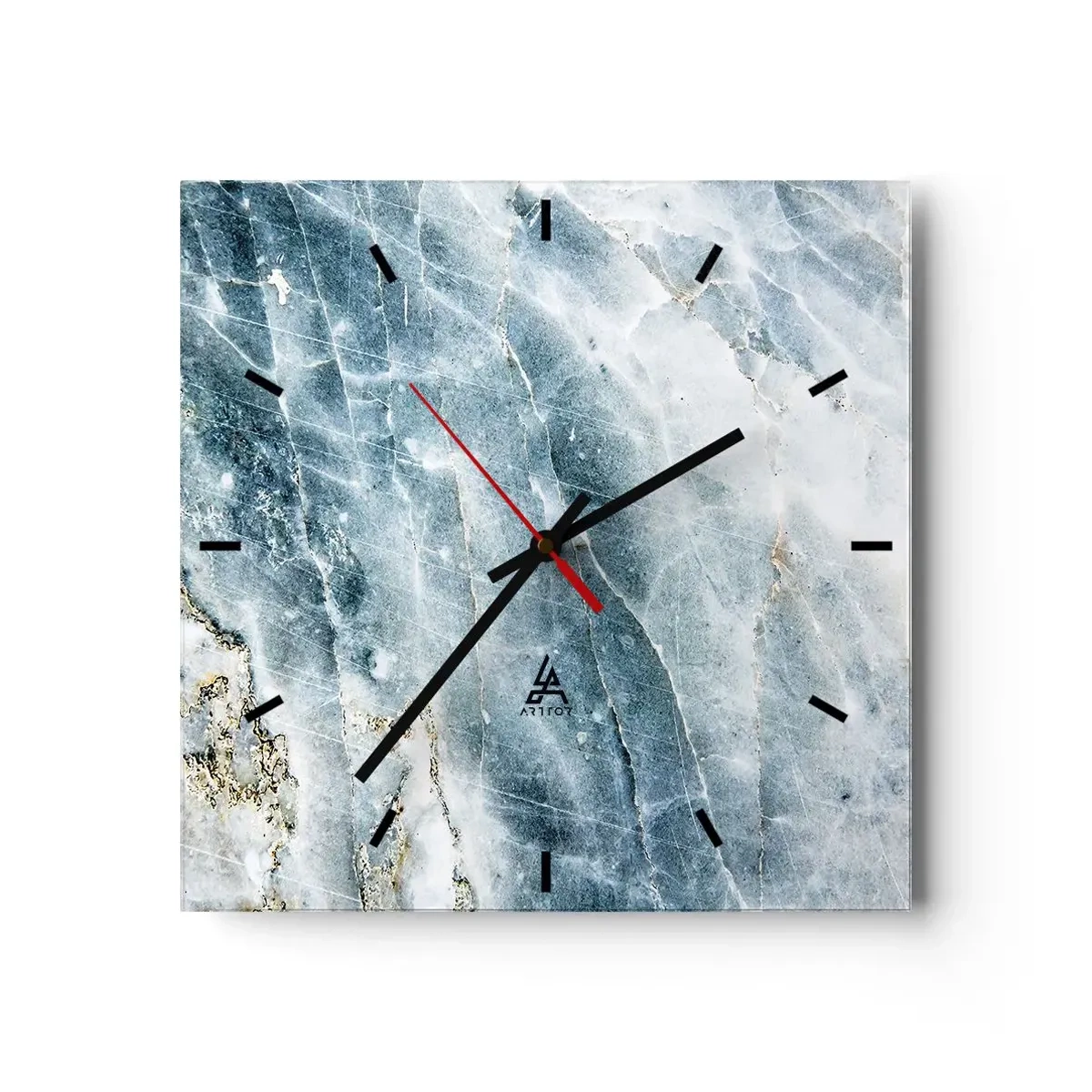 Wanduhr - Glasuhr - Marmorstruktur in Blau- und Weißtönen - 30x30cm - Eiswelt - Moderne Wanddekoration für Wohnzimmer und Schlafzimmer ARTTOR