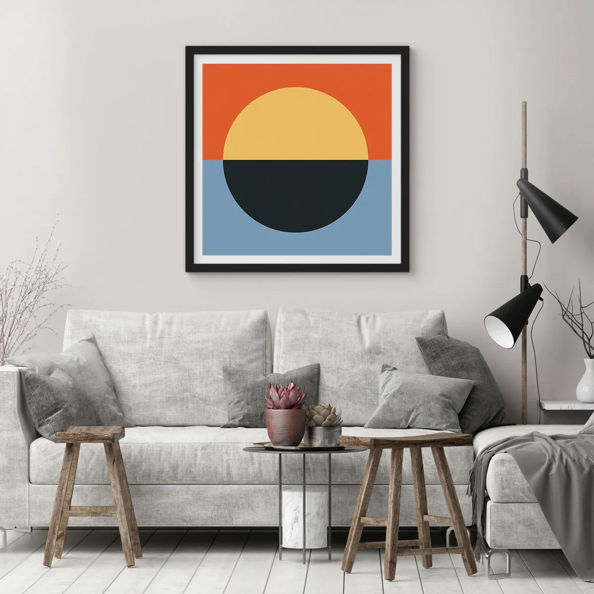 Poster in einem schwarzem Rahmen - Eine Komposition aus Wärme und Kühle - 30x30 cm