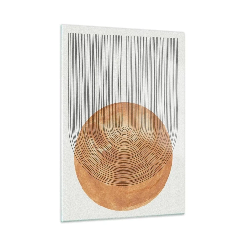 Glasbild - Bild auf glas - Geometrische Form mit konzentrischen Linien und einem goldenen Kreis - 50x70cm - SonnenKomposition - Moderne Wanddekoration für Wohnzimmer und Schlafzimmer ARTTOR