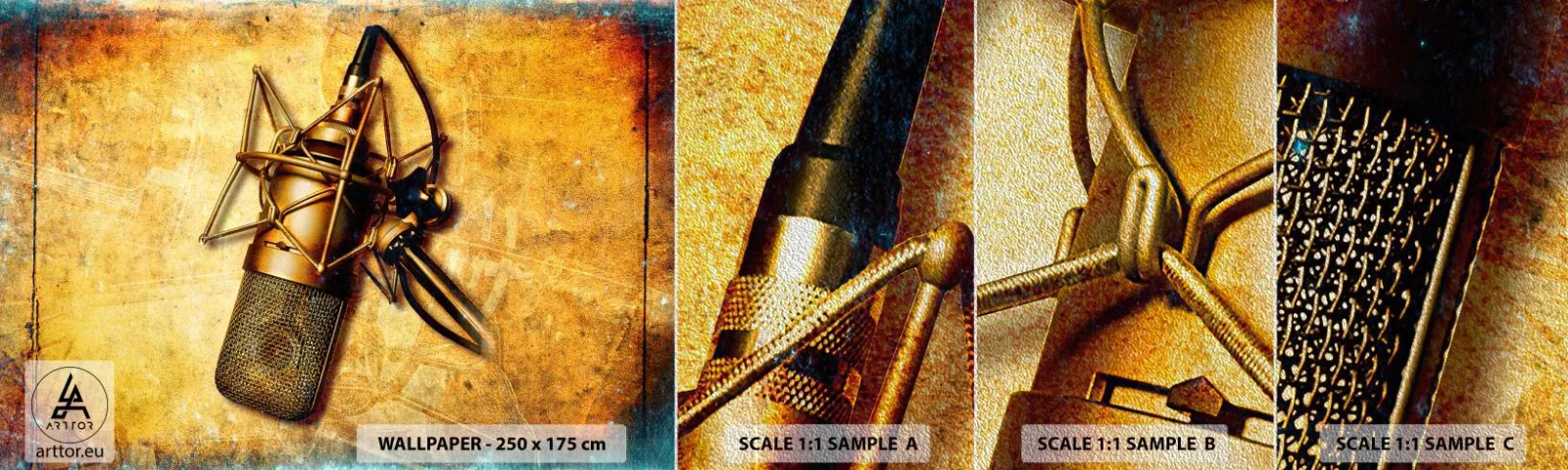 Fototapeten Muster Premium Sand - Die goldenen Jahre des Radios - Mikrofon, Musik, Retro - 100x30 cm