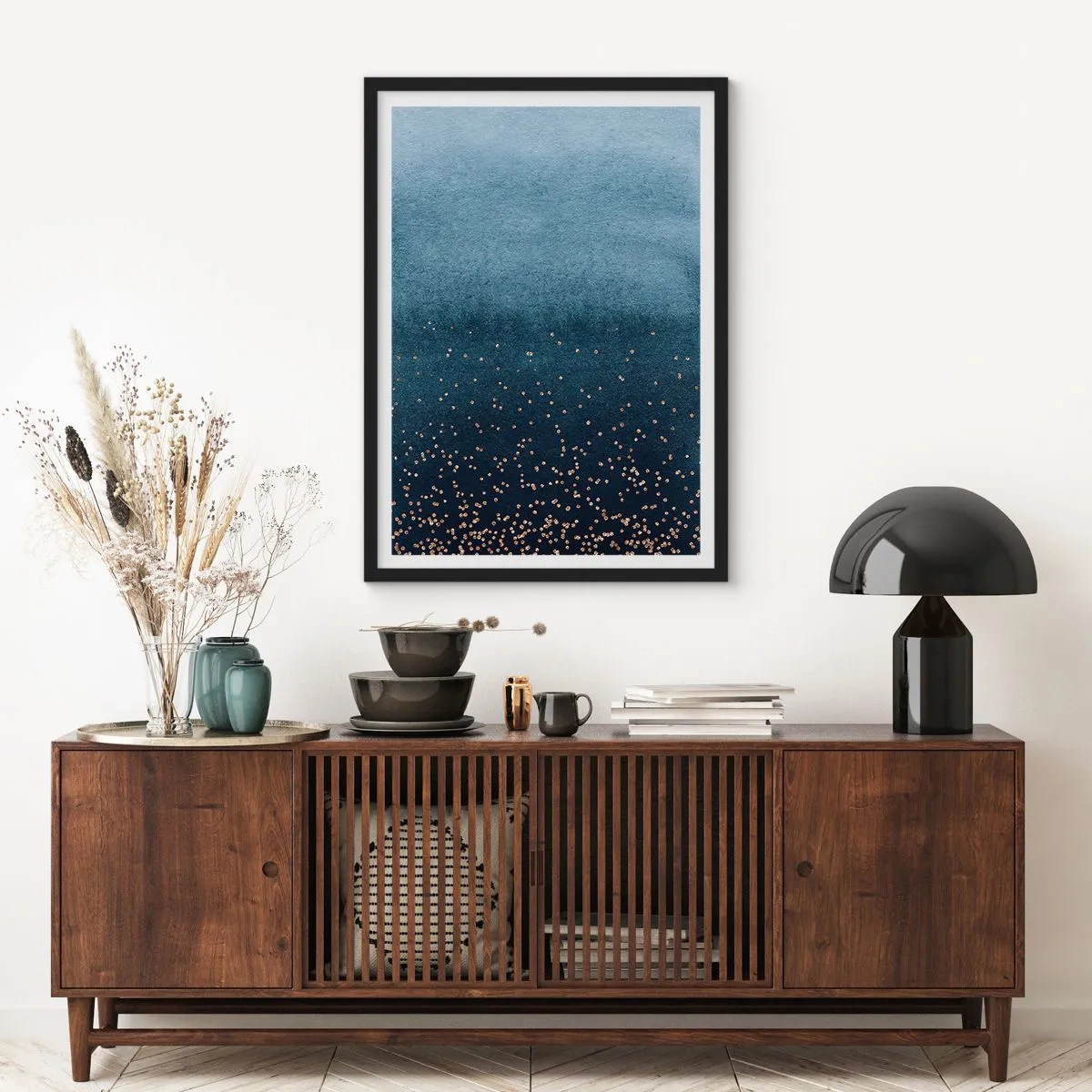 Poster in einem schwarzem Rahmen - Komposition - blaue Phasen - 40x50 cm