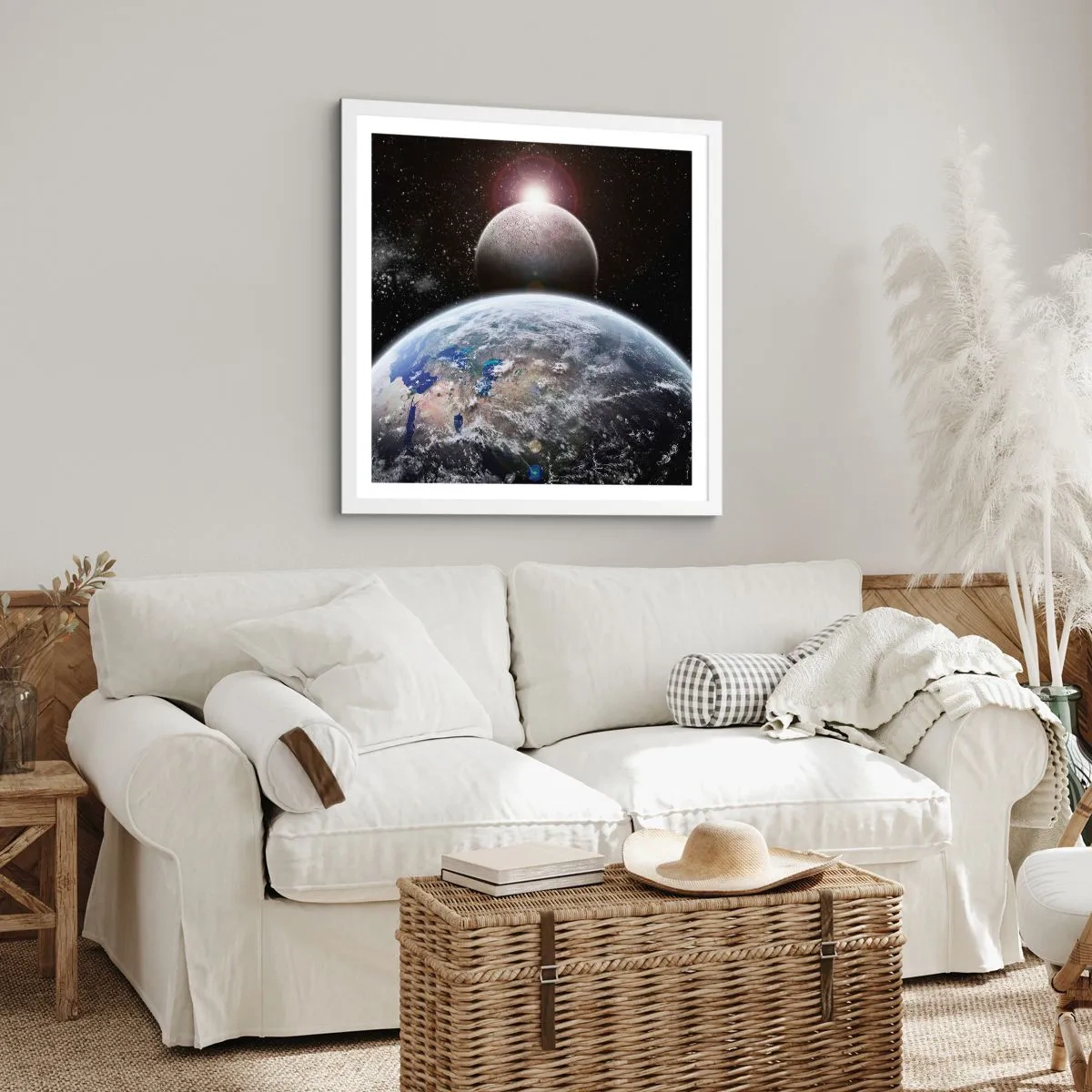 Poster in einem weißen Rahmen - Weltraumlandschaft - Sonnenaufgang - 30x30 cm