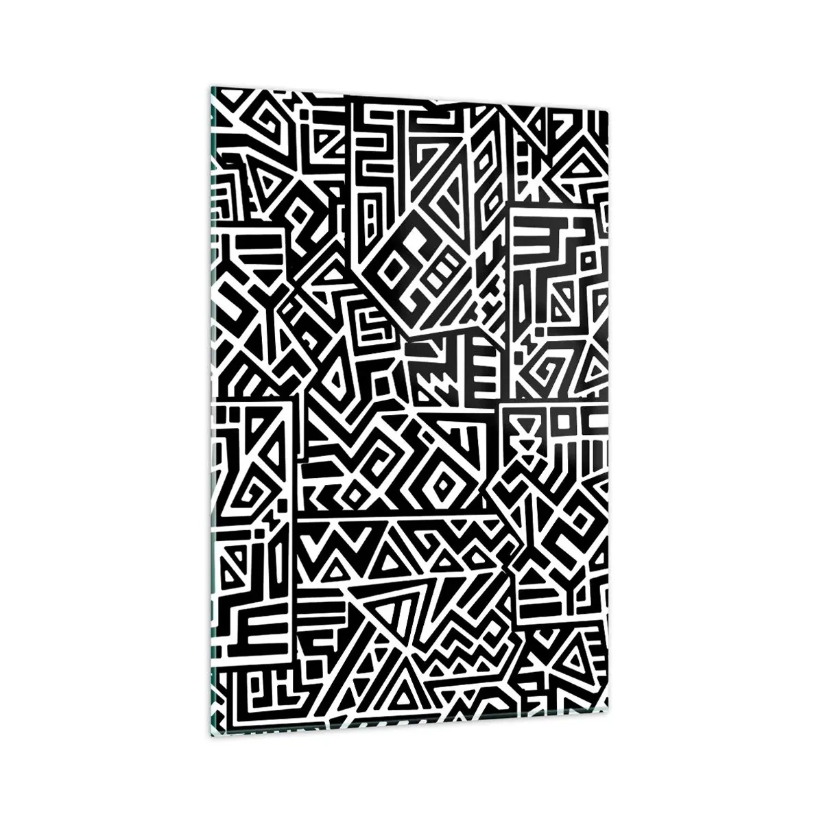Glasbild - Bild auf glas - Schwarz-weiße geometrische Muster, inspiriert von der präkolumbianischen Kultur - 80x120cm - Präkolumbianische Komposition - Moderne Wanddekoration für Wohnzimmer und Schlafzimmer ARTTOR