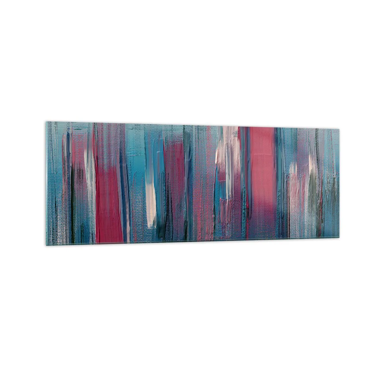 Glasbild - Bild auf glas - Abstrakte vertikale Formen in Blau- und Rottönen - 140x50cm - Vertikale Komposition in Blau und Rot - Moderne Wanddekoration für Wohnzimmer und Schlafzimmer ARTTOR