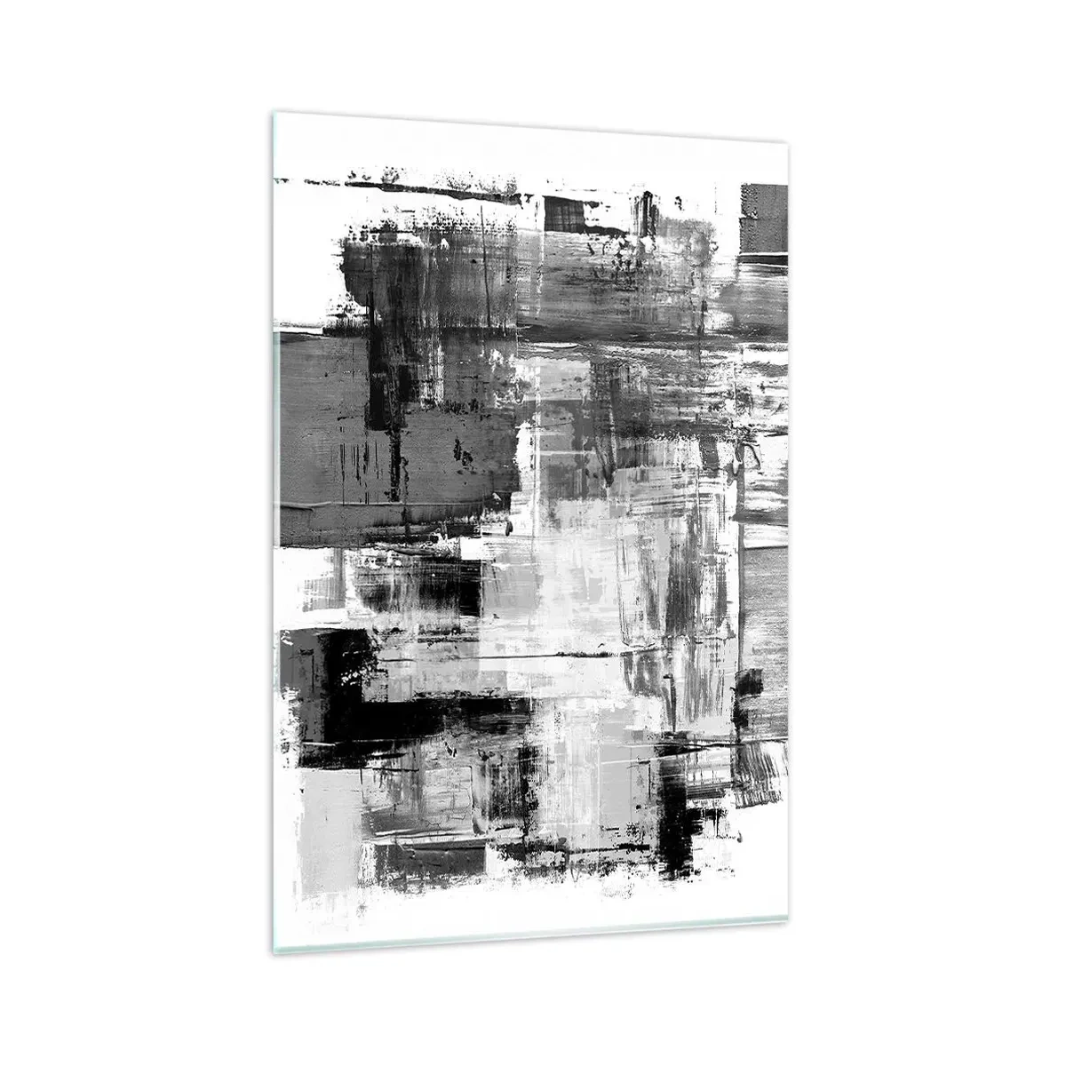 Glasbild - Bild auf glas - Abstrakte Komposition in Schwarz, Weiß und Grau - 80x120cm - Wunderschönes Grau - Moderne Wanddekoration für Wohnzimmer und Schlafzimmer ARTTOR