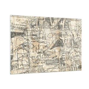 Glasbild - Bild auf glas - Eine komplexe abstrakte Struktur mit geometrischen und skizzenhaften Mustern. - 100x70cm - Es wartet darauf, entschlüsselt zu werden - Moderne Wanddekoration für Wohnzimmer und Schlafzimmer ARTTOR