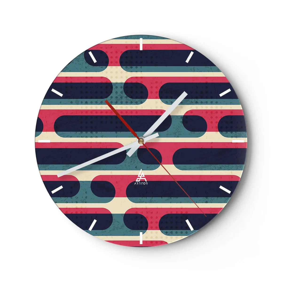 Wanduhr - Glasuhr - Abstraktes Retro-Muster mit bunten Streifen - 30x30cm - In die Tiefe und vorwärts - Moderne Wanddekoration für Wohnzimmer, Küche und Schlafzimmer ARTTOR