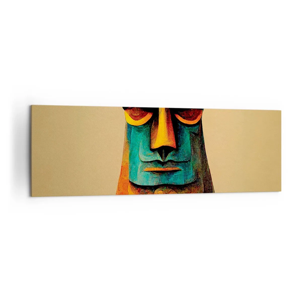 Bild auf Leinwand - Leinwandbild - Bunte Statue von der Osterinsel - 160x50cm - Statuenhaft und sympathisch - Moderne Wanddekoration für Wohnzimmer und Schlafzimmer ARTTOR