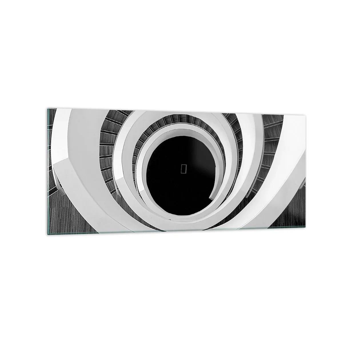 Glasbild - Bild auf glas - Schwarz-weiße Wendeltreppe im modernen Stil - 120x50cm - Zum Kern der Sache - Moderne Wanddekoration für Wohnzimmer und Schlafzimmer ARTTOR