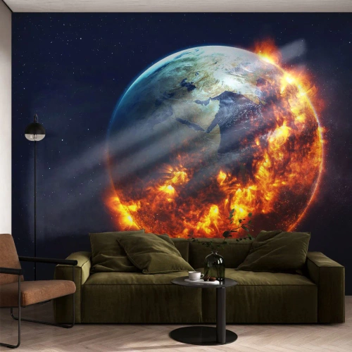 Fototapete Premium Canvas - Die Flamme der Apokalypse - Kosmos, Planet Erde, Feuerflammen - 350x256 cm