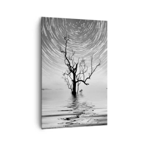Bild auf Leinwand - Leinwandbild - Ein Baum im Wasser unter einem Nachthimmel mit sich bewegenden Sternen - 80x120cm - Eine Sinfonie der Natur - Moderne Wanddekoration für Wohnzimmer und Schlafzimmer ARTTOR