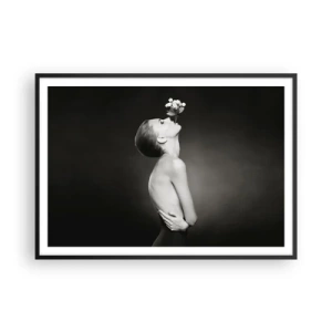 Poster in einem schwarzem Rahmen - Schwarz-weiße Silhouette einer Frau mit einer Blume - 100x70cm - Exzentrische Eleganz - Moderne Wanddekoration für Wohnzimmer und Schlafzimmer ARTTOR