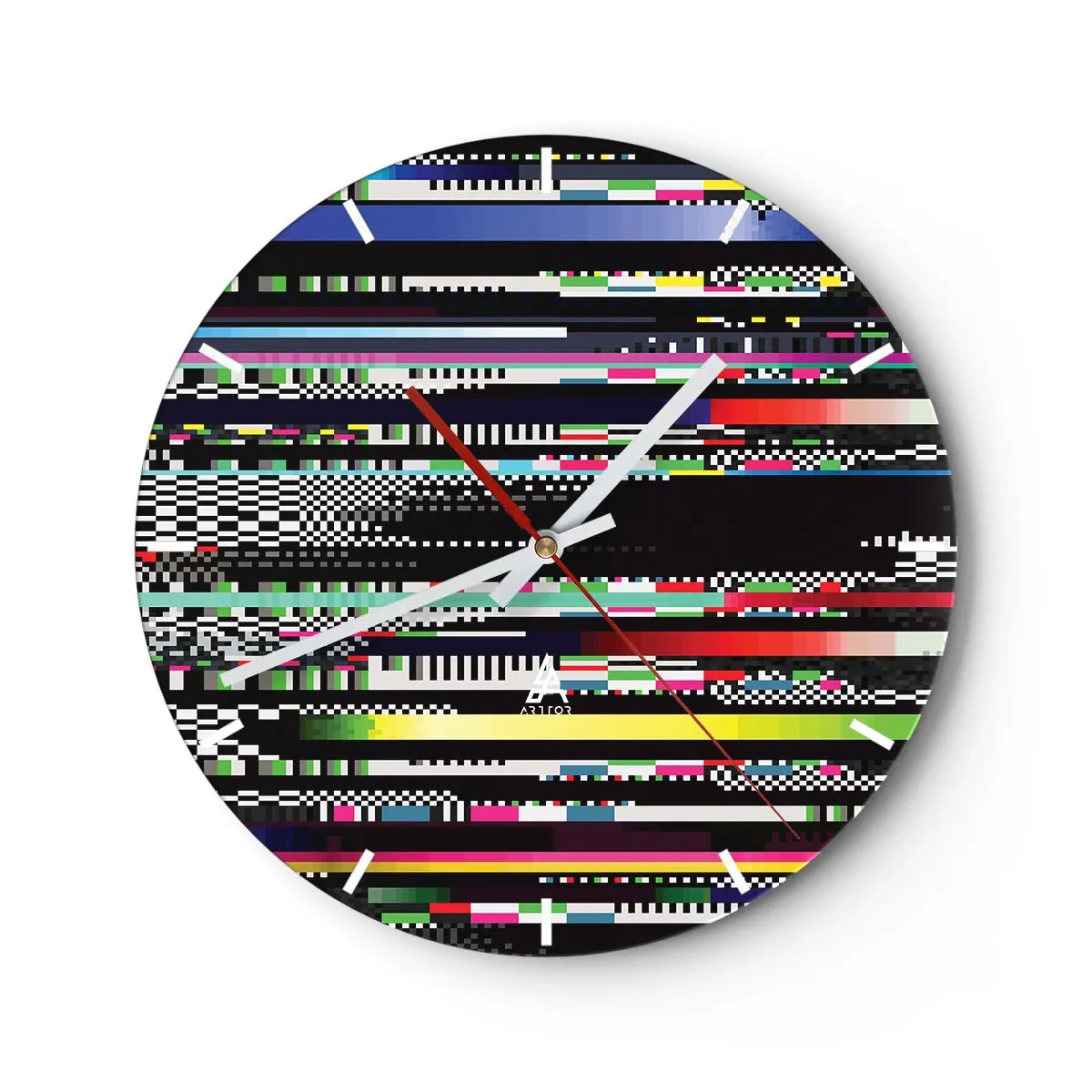 Wanduhr - Glasuhr - Abstraktes Gemälde mit bunten Streifen auf schwarzem Hintergrund - 30x30cm - Das Kontrollbild der Realität - Moderne Wanddekoration für Wohnzimmer, Küche und Schlafzimmer ARTTOR