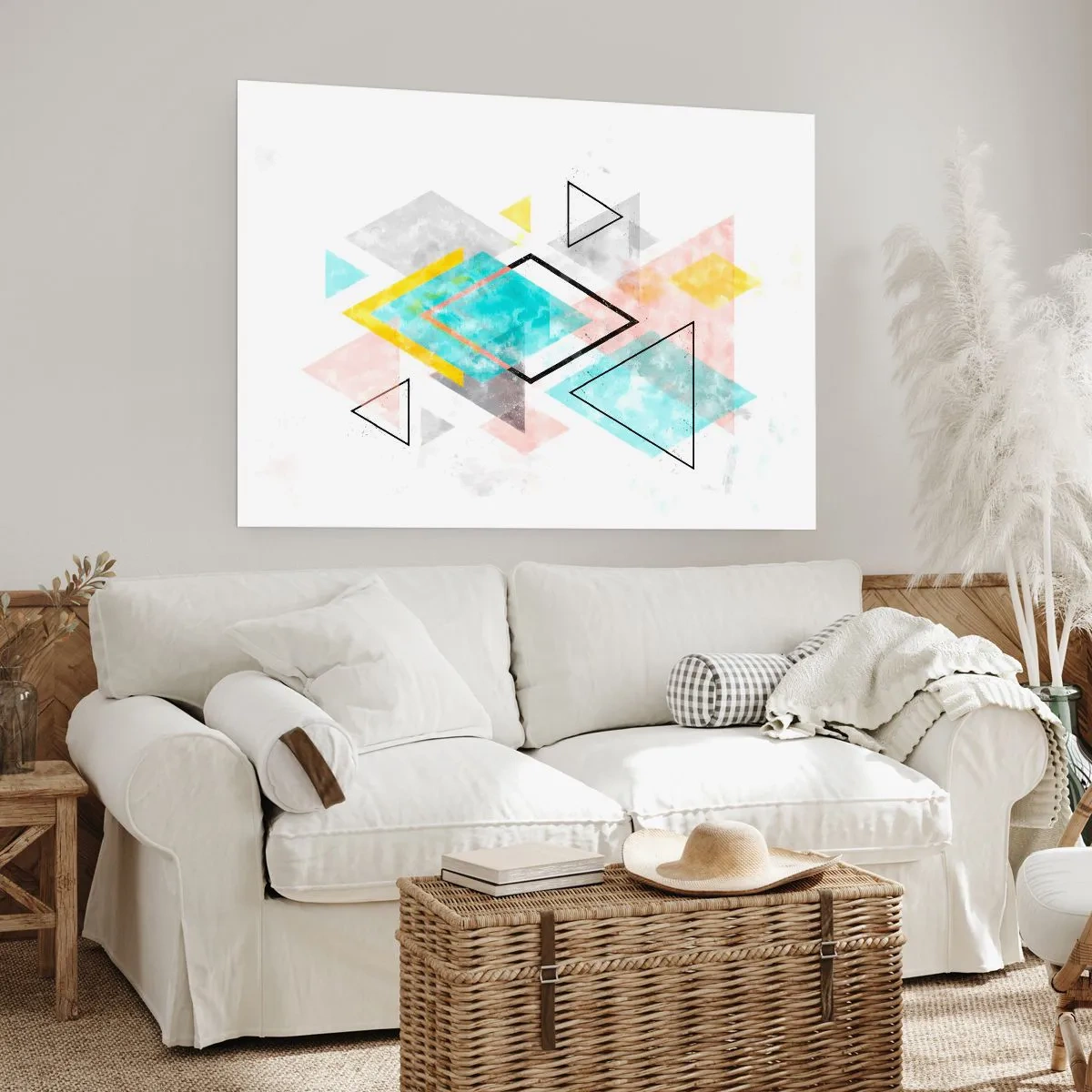Poster - Bunte geometrische Muster auf weißem Hintergrund - 100x70cm - Geometrisches Spiel - Moderne Wanddekoration für Wohnzimmer und Schlafzimmer ARTTOR