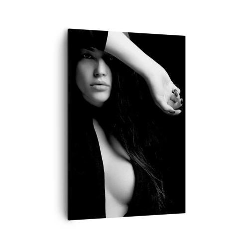 Bild auf Leinwand - Leinwandbild - Stilvolles Frauenporträt in Schwarz-Weiß - 70x100cm - Schule der Verführung - Moderne Wanddekoration für Wohnzimmer und Schlafzimmer ARTTOR