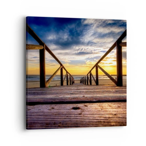 Bild auf Leinwand - Leinwandbild - Direkt zum ruhigen Strand bei Sonnenuntergang - 40x40 cm