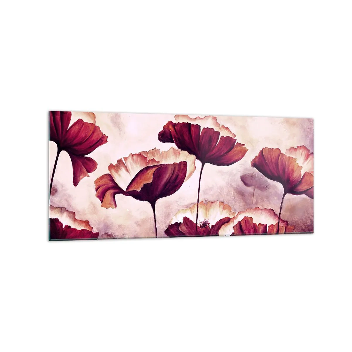 Glasbild - Bild auf glas - Blumen in Rot- und Weißtönen auf dezentem Hintergrund - 120x50cm - Rotes und weißes Blütenblatt - Moderne Wanddekoration für Wohnzimmer und Schlafzimmer ARTTOR