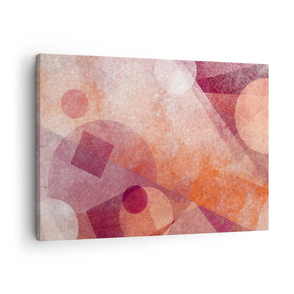 Bild auf Leinwand - Leinwandbild - Abstrakte geometrische Formen in Pastelltönen von Rosa - 70x50cm - Geometrische Transformationen in Pink - Moderne Wanddekoration für Wohnzimmer und Schlafzimmer ARTTOR