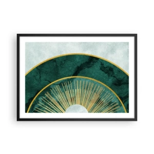 Poster in einem schwarzem Rahmen - Abstraktes Muster mit Kreisen in Smaragd- und Goldfarben. - 70x50cm - Anderes Sonnensystem - Moderne Wanddekoration für Wohnzimmer und Schlafzimmer ARTTOR