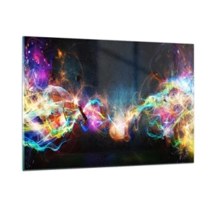 Glasbild - Bild auf glas - Abstrakte Lichter und farbenfrohe Energie im futuristischen Stil - 120x80cm - Freudig gegen die Dunkelheit - Moderne Wanddekoration für Wohnzimmer und Schlafzimmer ARTTOR