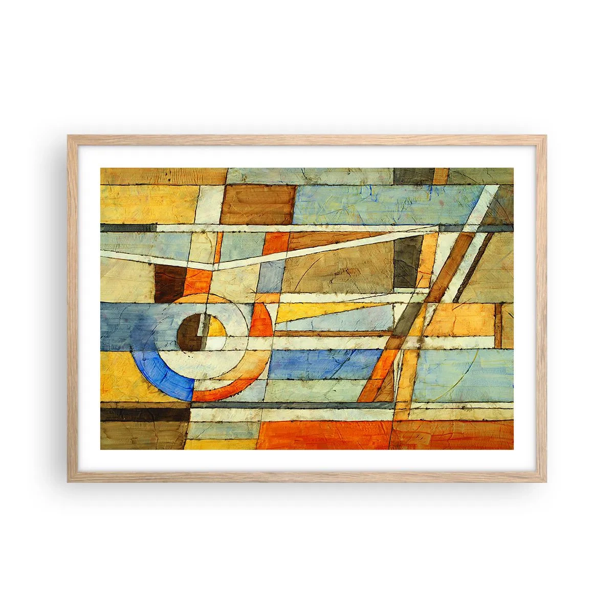 Poster in einem Rahmen aus heller Eiche - Kubismus auf der Baustelle - 70x50 cm
