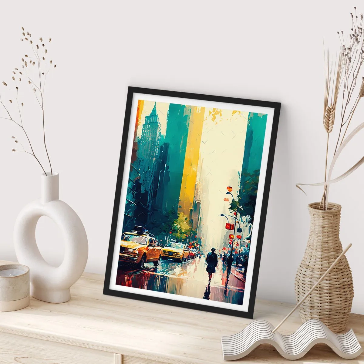 Poster in einem schwarzem Rahmen - New York – selbst der Regen ist hier bunt - 30x40 cm