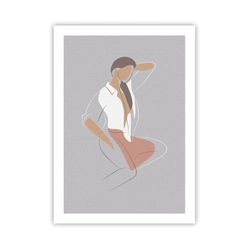Poster - Eine minimalistische Silhouette einer Frau auf grauem Hintergrund - 50x70cm - Umriss der Anmut - Moderne Wanddekoration für Wohnzimmer und Schlafzimmer ARTTOR