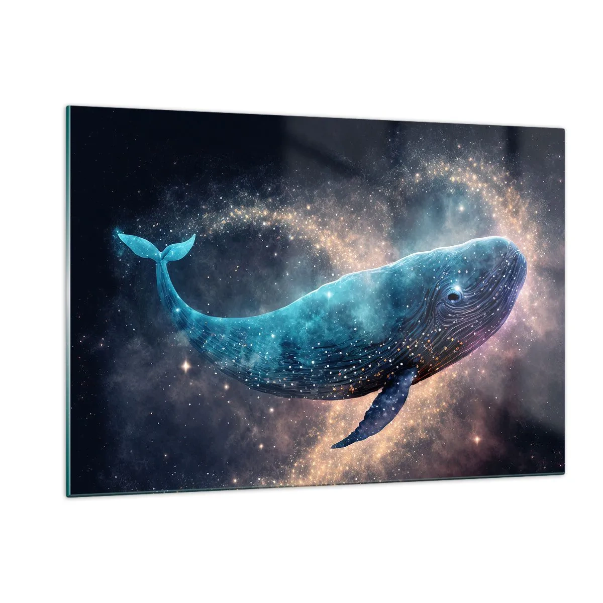 Glasbild - Bild auf glas - Blauwal schwimmt in der Galaxie - 120x80cm - Es gibt so eine Welt… - Moderne Wanddekoration für Wohnzimmer und Schlafzimmer ARTTOR